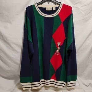 SALE! Cotton Traders Blue/Green Golf Crewneck Sweater/Geometric Design #701